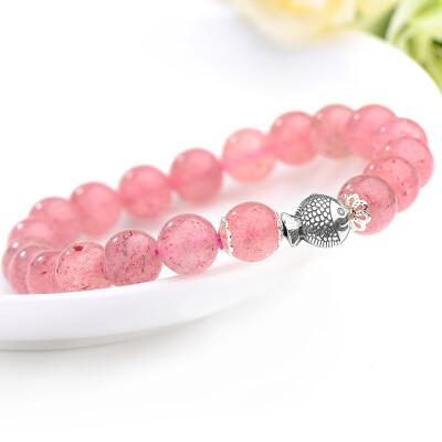 

Shiyao jewelry 8mm strawberry crystal bracelet female with S925 white fish single circle hand pink crystal jewelry