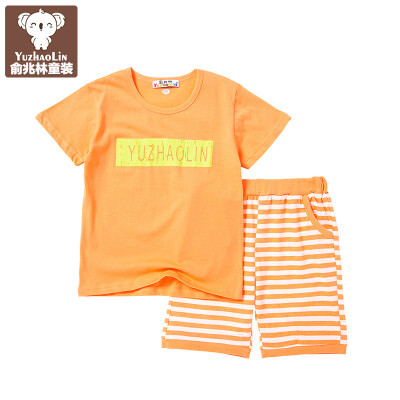 

Yu Zhaolin children's clothing children's suit big boys summer short-sleeved sets YH56T022004 English bar light orange 150