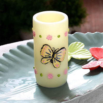 

DFL spring electronic flameless led candle decorated with green Dragonfly&embossed Purple Butterfly 76X152 cm