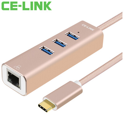 

CE-LINK 3278 Type-c to Gigabit Ethernet USB30 converter USB-C to RJ45 port 3 port HUB splitter hub Apple Mac external network card gold