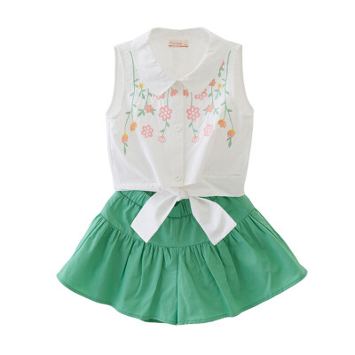 

Fragrance Flordeer French Kids Girl Set Embroidered Shirt Shorts Two-piece F71062 White 130