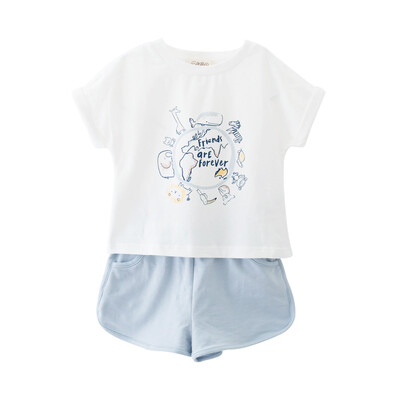 

Cicie children's clothing children's girls casual short-sleeved cotton two-piece suit 172030 blue 120