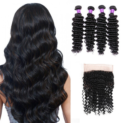 

360 Lace Frontal With Bundle Deep Wave Pre Plucked Bleached 8A Brazilian Virgin Human Hair Weave Deep Wave With Closure Ms Lula