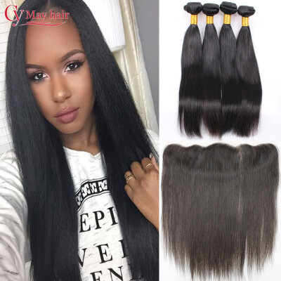 

8A Pre Plucked Lace Frontal Closure With Bundles Brazilian Straight Hair Weave Bundles With Frontal Straight Brazilian Virgin Hair