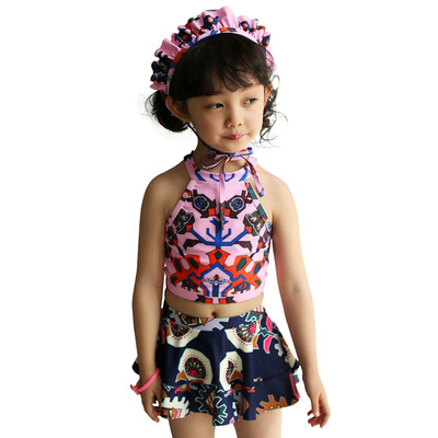 

QIHAI QIHAI children swimsuit girls split four sets of flat angle children swimsuit hot springs bathing suits 7632-2 pink clothing blue skirt XL code