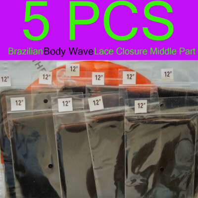

Top 7A Brazilian Body Wave Closure 5 Pieces Unprocessed Human Hair Lace Closure 44 Natural Color Middle Part Closure Virgin Hair
