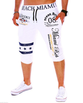 

New men's pants casual drawstring elastic waist fashion printing letter loose sports