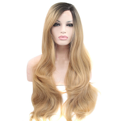 

Anogol Natural Long Loose Wave Blonde Ombre Dark Roots Peruca Laco Sintetico Heat Resistant Wigs Synthetic Lace Front Wig