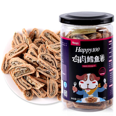 

Naughty Wanpy Happy100 dog snake dog snack teddy snack pet snack dog snake training dog with chicken cod fish roll 135g