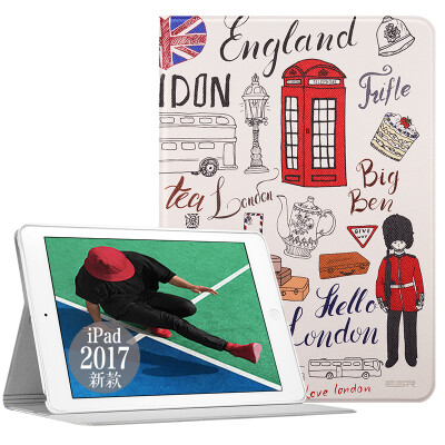 

Illustrator Apple new iPad case 2017 new iPad7 protective case cartoon anti-drop bracket 9.7 inch leather illustrator series London street