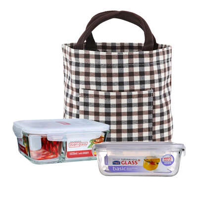 

Lokchu buckle separate glass crisper two-piece microwave oven lunch box lunch box lunch box LLG861C (separate type) + LLG861 gift England grid package 840 + 950ml
