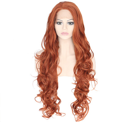 

Anogol Auburn Long Wavy Peruca Laco Sintetico Heat Resistant Fiber Natural Hairline Fully Hair Women Wigs Synthetic Lace Front Wig