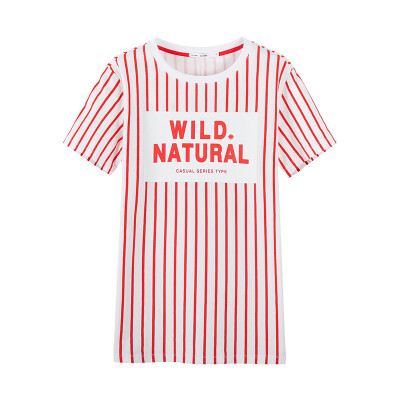 

Semir Semir short sleeve T-shirt summer ladies striped print straight long t-shirt Korean version 12216000030 white red tone