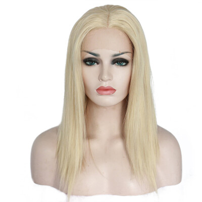 

Anogol Blonde Synthetic Lace Front Wig Peruca Laco Sintetico Glueless Short Straight Bob Heat Resistant Fiber Hair Wigs