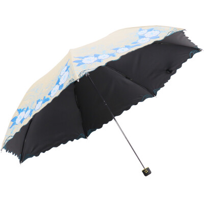 

[Jingdong supermarket] umbrella umbrella UPF50 + cream silk black silk screen large flower embroidered edge three fold pencil sunny umbrella sun umbrella light blue 30039ELCJ