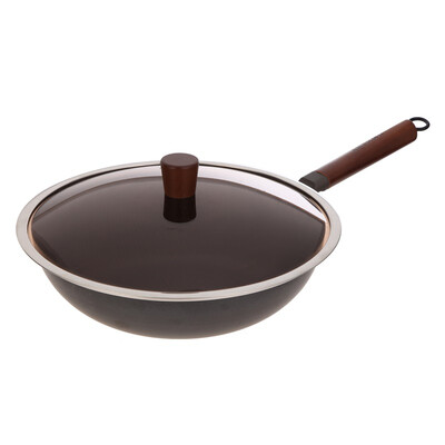 

Ai Mei Shi 30cm really stainless steel iron health wok physical non-stick pot high-quality wood to the visual pot gas stove induction cooker general ATH3005
