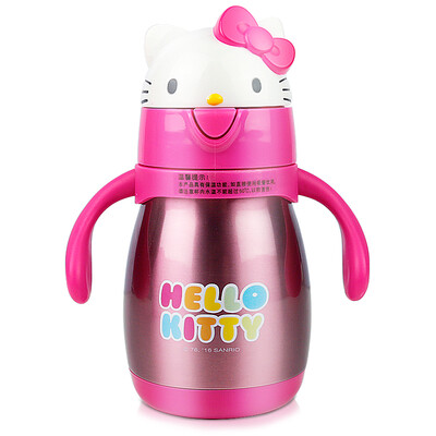 

HELLO KITTY Hello Kitty Изоляционная чашка Детский двойной ручной напиток Кубок для воды Мужской Женский студент из нержавеющей стали Бутылка для воды 260 мл Прозрачный порошок