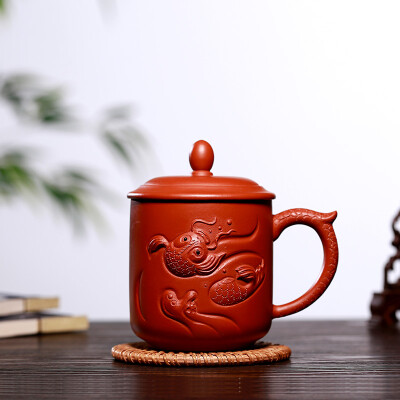 

Ming pot edge Zisha Cup Yixing all handmade famous ore Zhu mud fish dragon cover cup 350ml