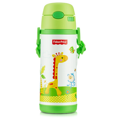 

США Fisher-Price Детские кружки соломы чашки воды мальчиков и девочек розовый нержавеющей стали ремешок чайника 400мл