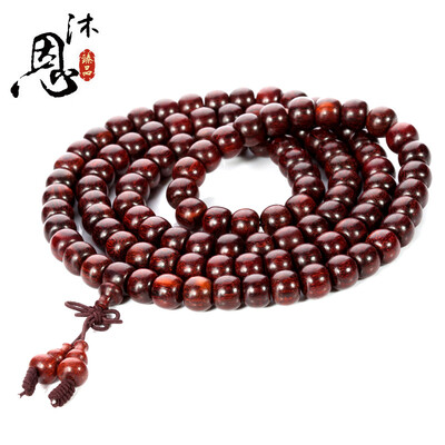 

Muen lobular red sandalwood hand string of old material apple round 108 6mmx8mm boundless SC19950