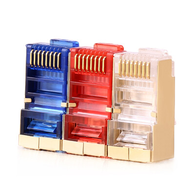 

AMPCOM) AMCAT6BGP010 (RD) shielded crystal head six types of copper pure copper shell gold-plated CAT6 cable RJ45 network connector connector red 10