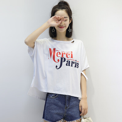 

City Plus CITYPLUS Arts Fan Cave Round Collar Colors Short Form Long Short Sleeve T-Shirt Female CWTD174475 Black L