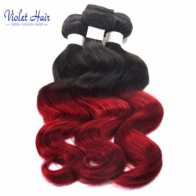 

Violet hair 8A Human virgin hair Ombre hair Two tone body hair extension t1b/27 t1b/30 t1b/burgundy t1b/red color 4 pcs ombre hair