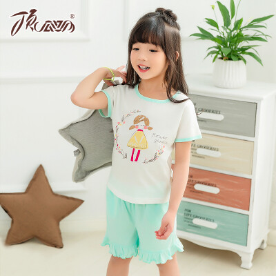 

top melon melon (dingguagua) children pajamas girls cotton summer round neck shorts shorts girls home suits 86031 green 100