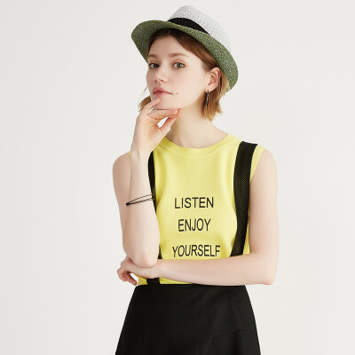 

Yixiang Liying 2017 summer new letter printing sleeveless sweater 160439005 yellow M