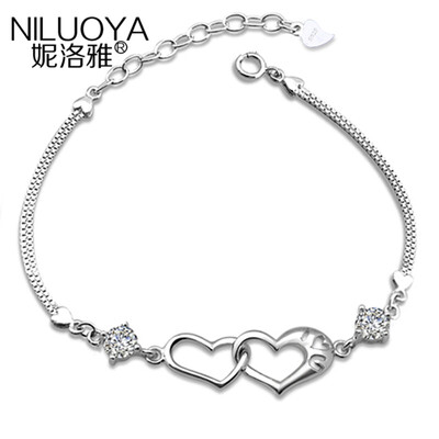 

Ni Luo Ya fashion heart-shaped 925 silver girls bracelet birthday gift girlfriend white diamond bracelet