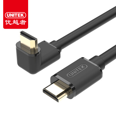 

(UNITEK) Y-C1008 HDMI с высокой разрешающей способностью версия 1.4 90-градусный локоть-интерфейс большая сторона внутрь 2-метровая поддержка 4K HD 3D ТВ-приставка для передачи данных черный