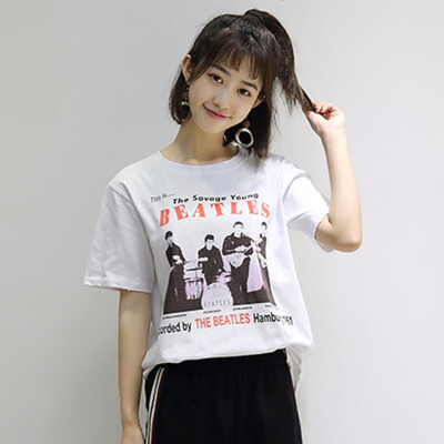 

City plus CITYPLUS literary Fan wide loose thin round collar hedging short sleeve T shirt female CWTD175152 white