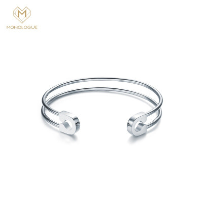 

MONOLOGUE presumptuous geometric buckle half open steel bracelet silver white ME79 5.4cm