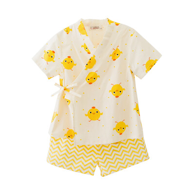 

Cicie children's clothing girls short-sleeved cartoon short-breasted home service sweat steaming pajamas two sets of 172019 yellow 100