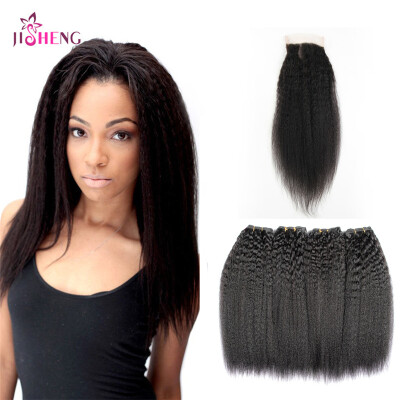 

8A Yaki Wave Human Hair Bundles With Closure Indian 4 bundles Human Hair With 44 Lace Closure