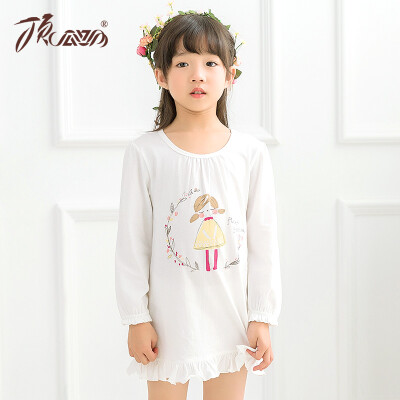 

【Jingdong Supermarket】 Top Guagua (dingguagua) Children's Pajamas Girls Sleepwear Spring and Autumn Pure Cotton Round Collar Long Sleeve Lotus Leaves Girl Home Dress 86002 White 100