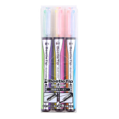 

KOKUYO Japan imported two-color beetle double-headed highlighter pen marker pen 3 loaded mixed color PM-L303-3S