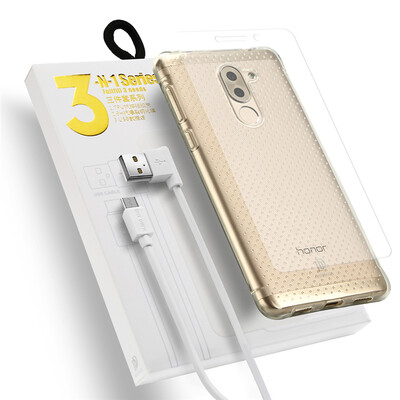 

GANGXUN High Quality TPU Case for Huawei Honor 6X Case Soft Anti-shock Super Clear Tempered Film USB Charging Cable