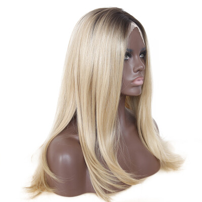 

Anogol Long Wavy Blond Ombre Dark Roots Peruca Laco Sintetico Heat Resistant Fiber Hair Wigs Synthetic Lace Front Wig