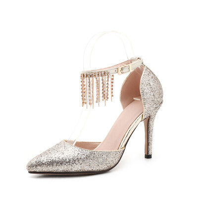 

WETKISS 2017 Big Size 32-43 Charming Chains Ankle Strap Women Pumps Ladies Summer Shoes High Heels Pointed toe Wedding Shoes