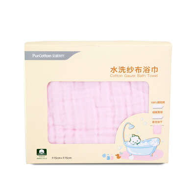 

Cotton era PurCotton gift box baby bath towel washed gauze baby bath towel 5 layer yarn 115x115cm 1 pink