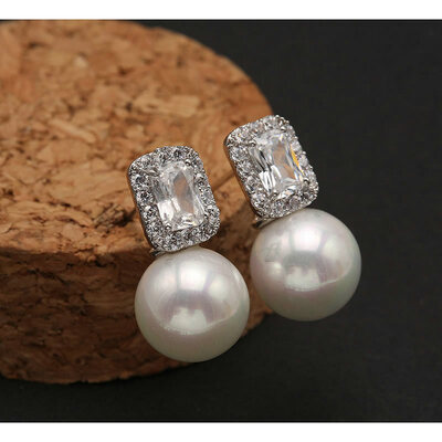 

Yoursfs@ 18 k Stud Earrings With Clear CZ & Pearl Earrings Accessories