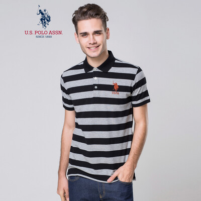

US POLO ASSN. ATXMX-50906 male short sleeve POLO shirt cotton stripes American casual black stripes S-165