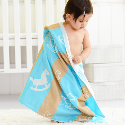 

Like baby elepbaby baby bath towel cotton gauze jacquard large bath towel 140X70CM dream wooden horse blue