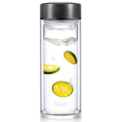 

Jingdong supermarket] Ran also (RAE) 400ml thickening heat-resistant glass double glass glass car leak-proof filter male and female tea couple crystal cup R9351 blue