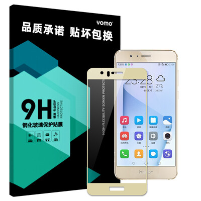 

8 Huawei слава Yomo стальной мембраны мобильный телефон фильм защитную пленку, покрывающую весь экран взрывозащищенный стеклянной пленки роскошного золота -0.3mm