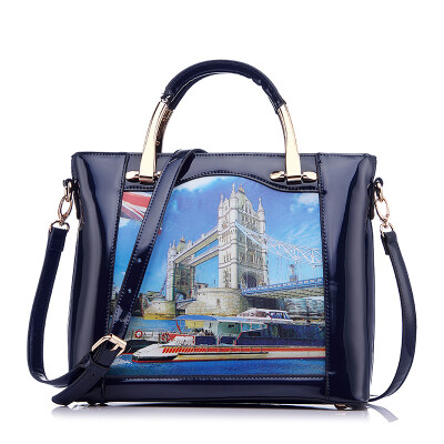 

Women PU leather top handbag scenery pattern fashion split joint ladies bag women stereotype bag