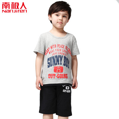 

Antarctic (Nanjiren) Children's Set Boy Fashion Print Short Sleeve T-Shirt Shorts Set Letter Print Gray 110