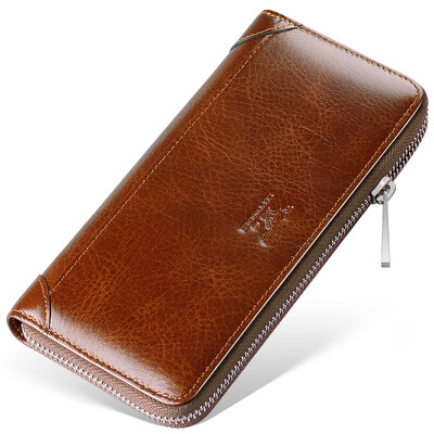 

Seven wolves hand bag men long wallet new male package oil wax leather trend zipper large capacity clutch bag business casual hand bag 1A4963011-09 khaki