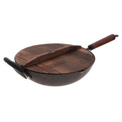 

Aimei Shi iron wok 32cm нитридинг действительно нержавеющая сталь с покрытием железная плита газовая плита общая деревянная крышка ATH3202